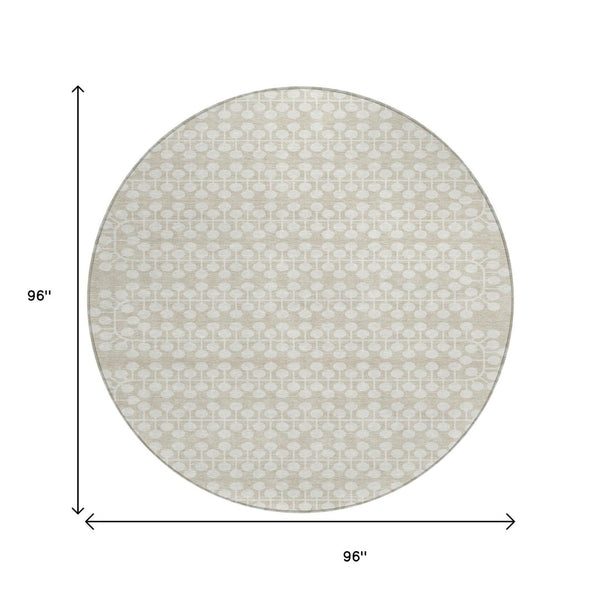 HomeRoots 8' Round Beige and Ivory Geometric Indoor-Outdoor Area Rug – Stylish, Durable, Washable Design! 640285