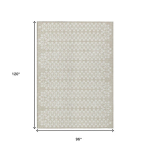 HomeRoots 8' X 10' Beige and Ivory Geometric Area Rug - Stylish, Washable, Durable for Indoor & Outdoor Use 640286