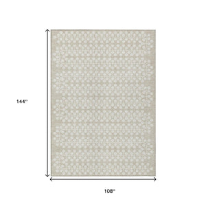 HomeRoots 9' X 12' Beige and Ivory Geometric Washable Area Rug - Stylish, Durable, Indoor/Outdoor Versatility! 640287