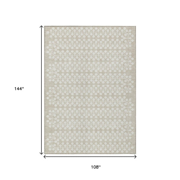 HomeRoots 9' X 12' Beige and Ivory Geometric Washable Area Rug - Stylish, Durable, Indoor/Outdoor Versatility! 640287