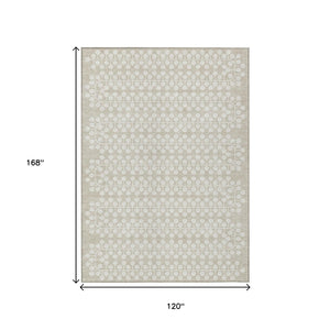 HomeRoots 10' X 14' Beige and Ivory Geometric Area Rug – Washable, Versatile for Indoor & Outdoor Spaces! 640288