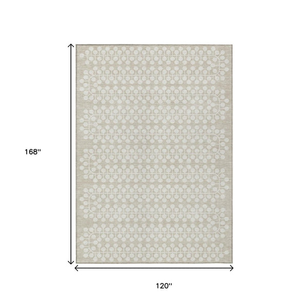 HomeRoots 10' X 14' Beige and Ivory Geometric Area Rug – Washable, Versatile for Indoor & Outdoor Spaces! 640288