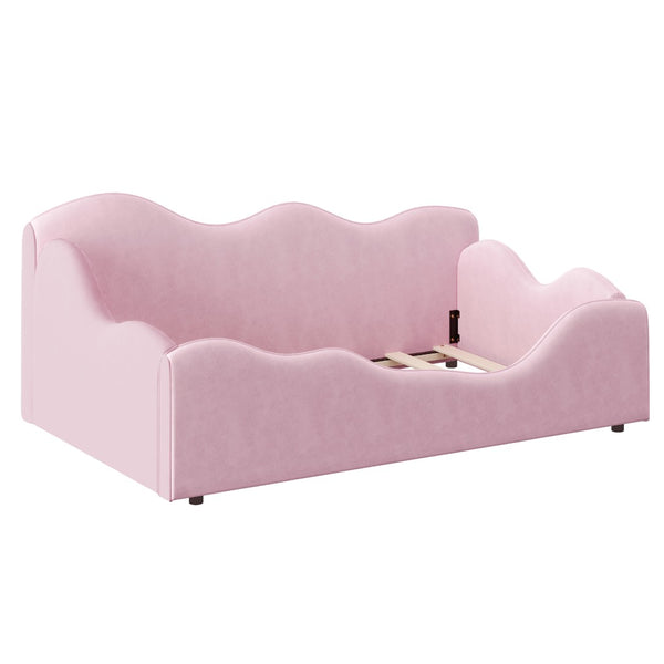 English Elm Upholstered Cloud Toddler Daybed Pink Velvet Safety Rails Kids Bedroom Ages 1 to 6 N899P452424H