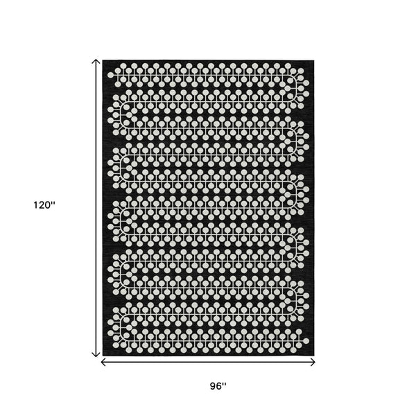 HomeRoots 8' X 10' Black And Ivory Geometric Area Rug - Durable, Washable, Stylish for Indoor & Outdoor Use 640292