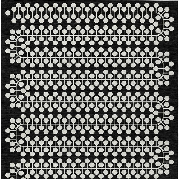 HomeRoots 9' X 12' Black and Ivory Geometric Indoor Outdoor Area Rug - Washable, Durable, Stylish for Homes 640293