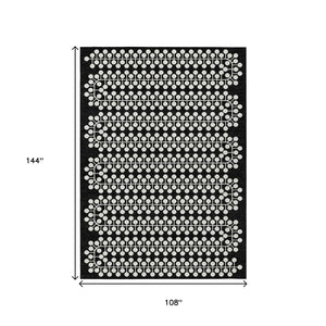 HomeRoots 9' X 12' Black and Ivory Geometric Indoor Outdoor Area Rug - Washable, Durable, Stylish for Homes 640293
