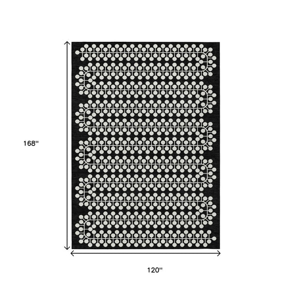 HomeRoots 10' Modern Black and Ivory Geometric Area Rug - Washable Indoor/Outdoor, Durable for High Traffic Spaces 640294