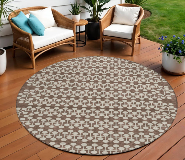 HomeRoots 8' Brown and Ivory Geometric Area Rug - Washable, Durable, Stylish for Indoor & Outdoor Use! 640297