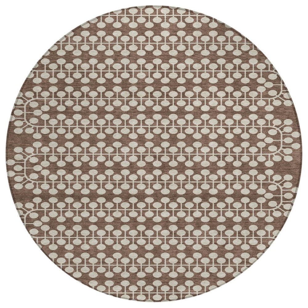 HomeRoots 8' Brown and Ivory Geometric Area Rug - Washable, Durable, Stylish for Indoor & Outdoor Use! 640297