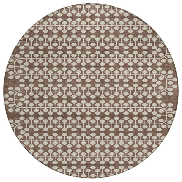 HomeRoots 8' Brown and Ivory Geometric Area Rug - Washable, Durable, Stylish for Indoor & Outdoor Use! 640297