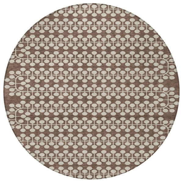 HomeRoots 8' Brown and Ivory Geometric Area Rug - Washable, Durable, Stylish for Indoor & Outdoor Use! 640297
