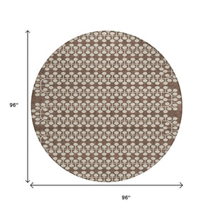 HomeRoots 8' Brown and Ivory Geometric Area Rug - Washable, Durable, Stylish for Indoor & Outdoor Use! 640297