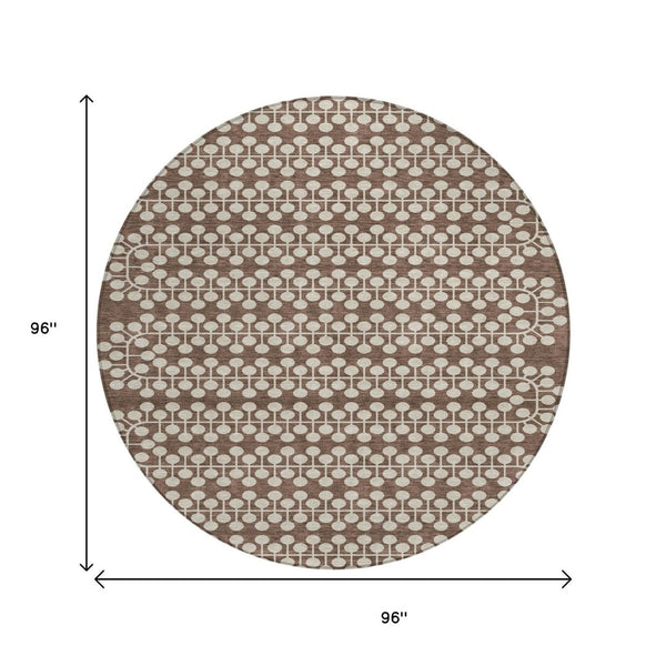 HomeRoots 8' Brown and Ivory Geometric Area Rug - Washable, Durable, Stylish for Indoor & Outdoor Use! 640297