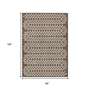 HomeRoots 8' X 10' Brown and Ivory Geometric Washable Rug - Stylish, Durable, Indoor-Outdoor Versatility for Any Space 640298