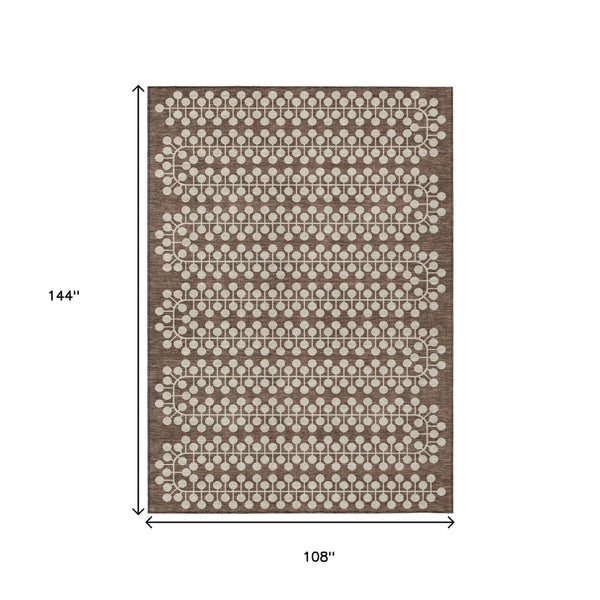 HomeRoots 9' x 12' Geometric Brown and Ivory Washable Area Rug - Durable Indoor/Outdoor Design for Modern Spaces 640299