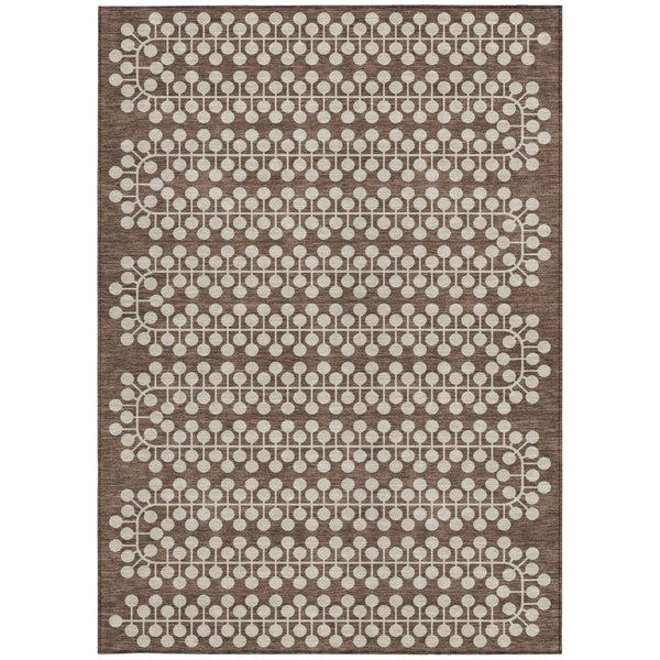 HomeRoots 9' x 12' Geometric Brown and Ivory Washable Area Rug - Durable Indoor/Outdoor Design for Modern Spaces 640299