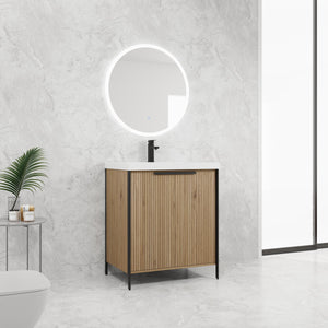 English Elm 30" Modern Freestanding Bathroom Vanity with Resin Sink, Soft-Close Doors, Adjustable Shelf, Durable Plywood Finish Light Coffee W999S00295