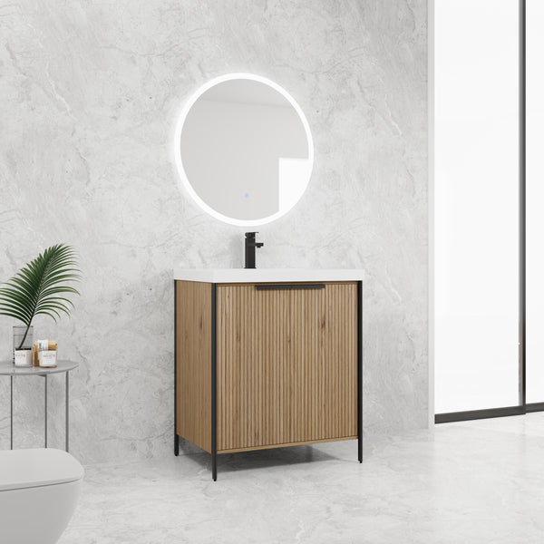 English Elm 30" Modern Freestanding Bathroom Vanity with Resin Sink, Soft-Close Doors, Adjustable Shelf, Durable Plywood Finish Light Coffee W999S00295