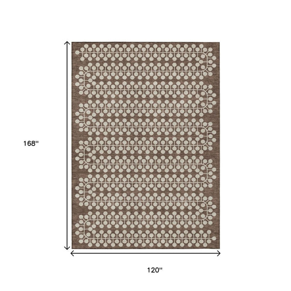 HomeRoots 10' Geometric Washable Indoor Outdoor Area Rug - Brown & Ivory, Durable & Stylish for Every Space 640300