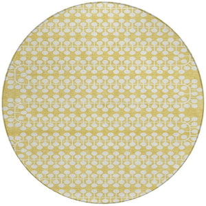 HomeRoots 8' Gold and Ivory Geometric Round Washable Area Rug - Stylish Indoor/Outdoor Décor for All Spaces 640303