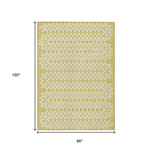 HomeRoots 8' X 10' Stylish Gold and Ivory Geometric Washable Area Rug for Indoor and Outdoor Living Spaces 640304