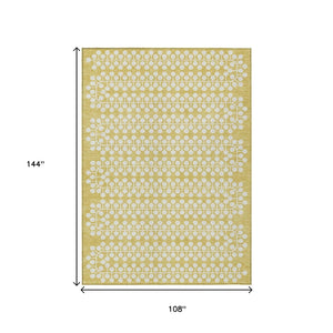 HomeRoots 9' Gold and Ivory Geometric Area Rug - Stylish, Washable, Durable Indoor/Outdoor Floor Covering 640305