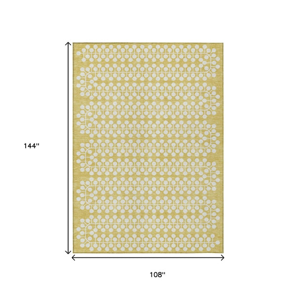 HomeRoots 9' Gold and Ivory Geometric Area Rug - Stylish, Washable, Durable Indoor/Outdoor Floor Covering 640305