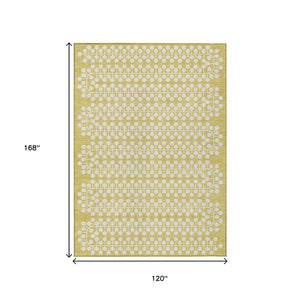 HomeRoots 10' Gold and Ivory Geometric Area Rug - Stylish Washable Indoor/Outdoor Design for All Spaces! 640306