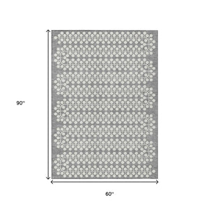 HomeRoots 5' X 8' Gray and Ivory Geometric Area Rug - Washable, Durable, Stylish for Indoor & Outdoor Spaces 640308