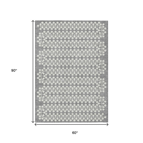HomeRoots 5' X 8' Gray and Ivory Geometric Area Rug - Washable, Durable, Stylish for Indoor & Outdoor Spaces 640308