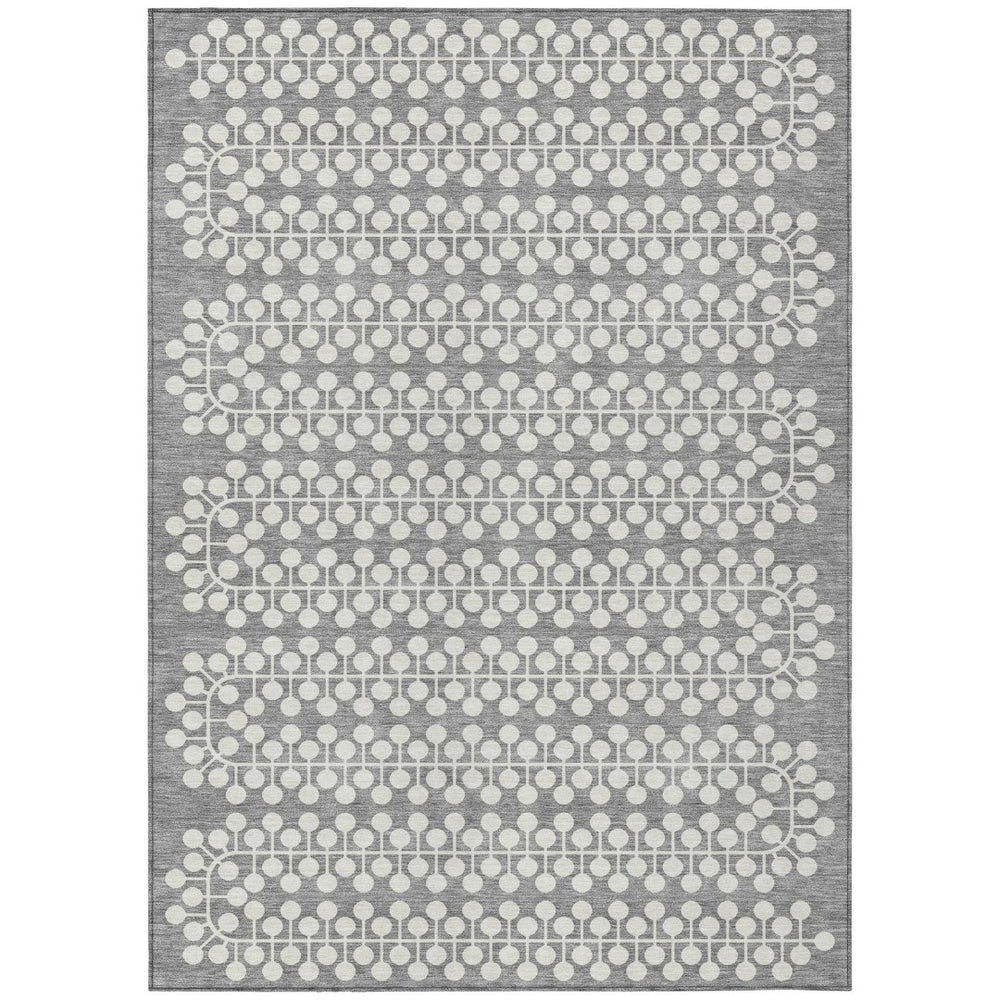 HomeRoots 5' X 8' Gray and Ivory Geometric Area Rug - Washable, Durable, Stylish for Indoor & Outdoor Spaces 640308