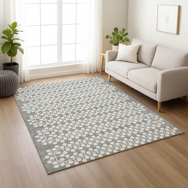 HomeRoots 5' X 8' Gray and Ivory Geometric Area Rug - Washable, Durable, Stylish for Indoor & Outdoor Spaces 640308