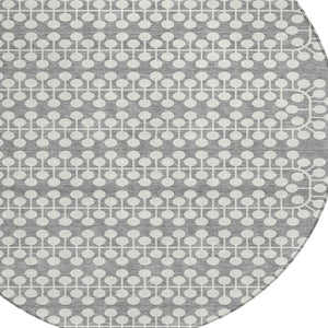 HomeRoots 8' Gray and Ivory Round Geometric Washable Area Rug for Indoor and Outdoor Use - Stylish & Durable! 640309