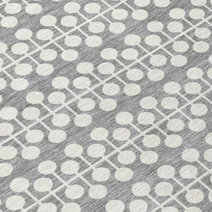 HomeRoots 8' Gray and Ivory Round Geometric Washable Area Rug for Indoor and Outdoor Use - Stylish & Durable! 640309