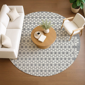 HomeRoots 8' Gray and Ivory Round Geometric Washable Area Rug for Indoor and Outdoor Use - Stylish & Durable! 640309