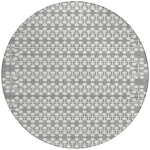 HomeRoots 8' Gray and Ivory Round Geometric Washable Area Rug for Indoor and Outdoor Use - Stylish & Durable! 640309