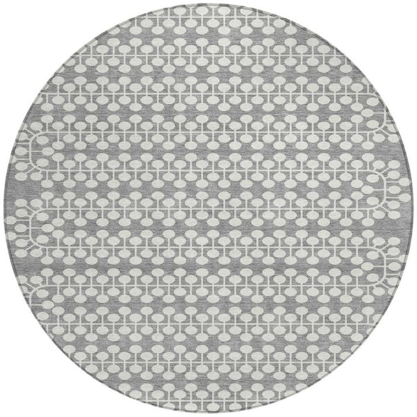 HomeRoots 8' Gray and Ivory Round Geometric Washable Area Rug for Indoor and Outdoor Use - Stylish & Durable! 640309