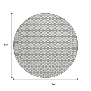 HomeRoots 8' Gray and Ivory Round Geometric Washable Area Rug for Indoor and Outdoor Use - Stylish & Durable! 640309