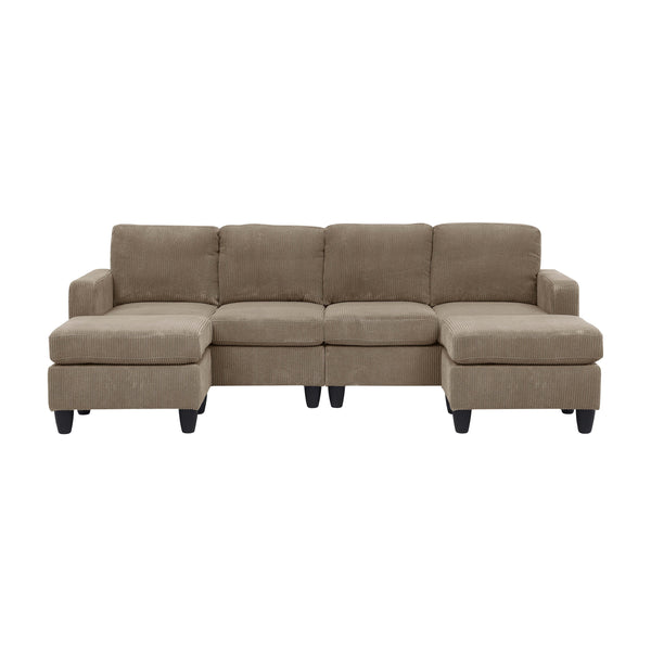 English Elm Savannah Plush Corduroy Modular Sectional Sofa with Ottoman — Customizable Layouts & Padded Comfort Camel B355S00007