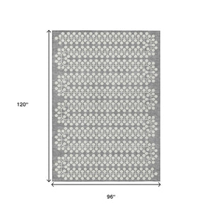 HomeRoots 8' X 10' Gray and Ivory Geometric Area Rug - Stylish, Washable, Durable for Indoor & Outdoor Spaces 640310