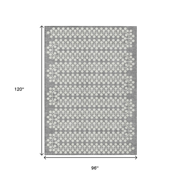 HomeRoots 8' X 10' Gray and Ivory Geometric Area Rug - Stylish, Washable, Durable for Indoor & Outdoor Spaces 640310