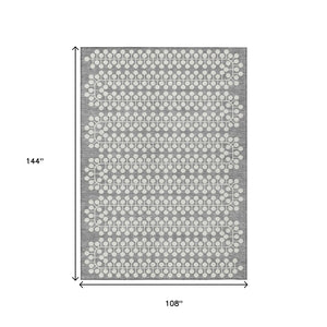 HomeRoots 9' X 12' Gray and Ivory Geometric Area Rug - Washable, Stylish, Durable for Indoor and Outdoor Spaces 640311