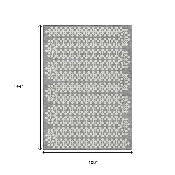 HomeRoots 9' X 12' Gray and Ivory Geometric Area Rug - Washable, Stylish, Durable for Indoor and Outdoor Spaces 640311