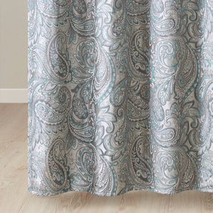 JLA Home Madison Park - Jacquard shower curtain with woven paisley texture, contrast top stripe, durable machine-washable style Teal MP70-8320