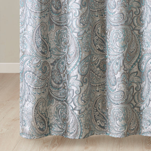 JLA Home Madison Park - Jacquard shower curtain with woven paisley texture, contrast top stripe, durable machine-washable style Teal MP70-8320