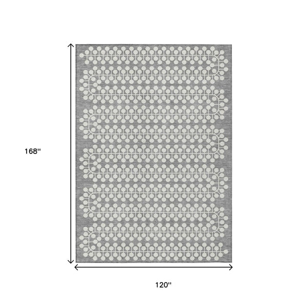 HomeRoots 10' Geometric Gray and Ivory Washable Area Rug for Indoor and Outdoor Use - Durable, Stylish, Easy Care 640312