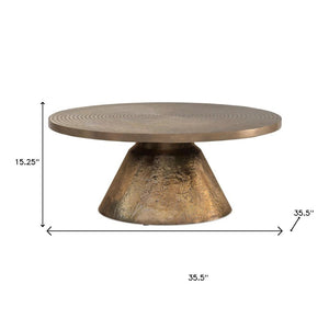 HomeRoots 36" Brass Aluminum Round Coffee Table - Modern Design, Durable, Versatile for Living Spaces & Offices 640314