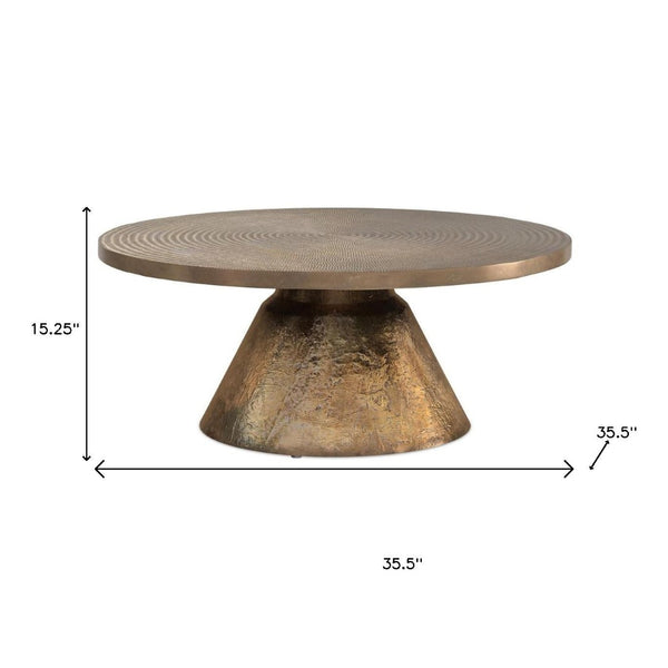 HomeRoots 36" Brass Aluminum Round Coffee Table - Modern Design, Durable, Versatile for Living Spaces & Offices 640314