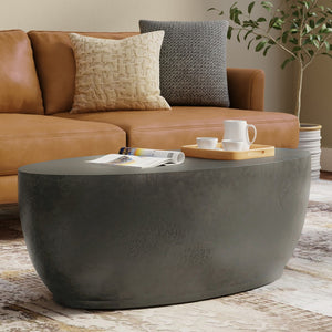 HomeRoots 38" Graphite Oval Coffee Table - Modern Aluminum Design, Fully Assembled, Perfect for Any Space! 640316