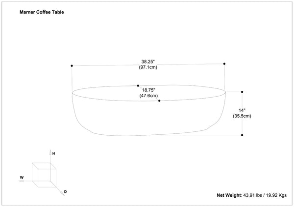 HomeRoots 38" Graphite Oval Coffee Table - Modern Aluminum Design, Fully Assembled, Perfect for Any Space! 640316